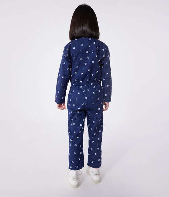 Tutina a maniche lunghe in cotone a fiori bambina blu MEDIEVAL/bianco MARSHMALLOW