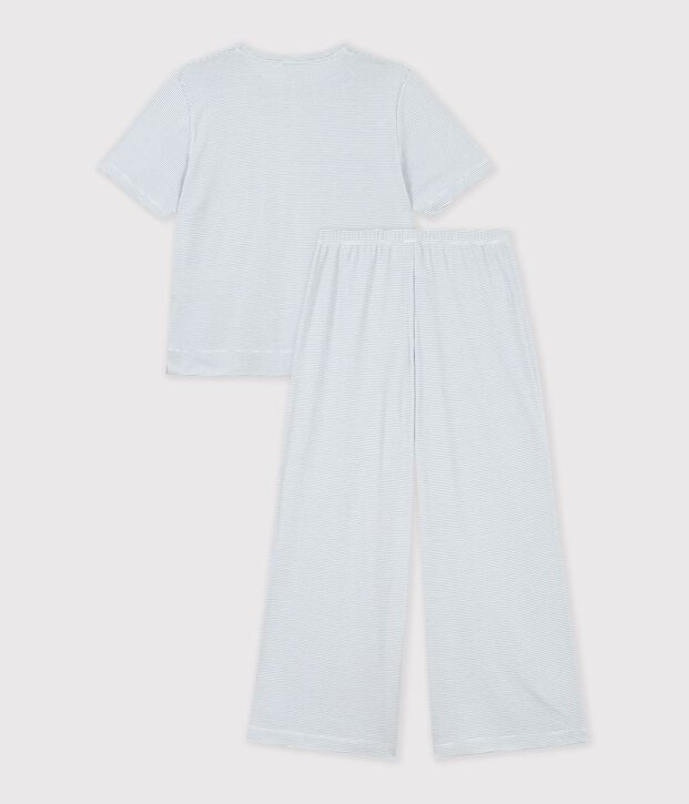 Pigiama in cotone a righe con gamba ampia donna grigio/bianco