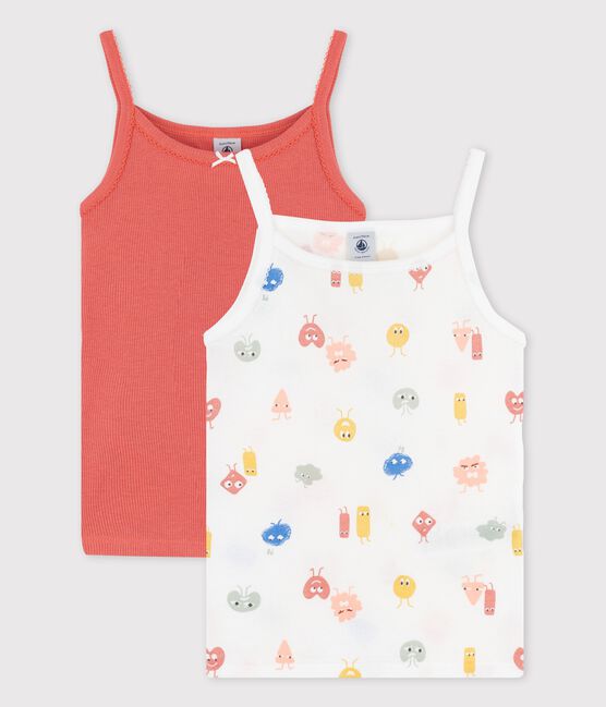 Confezione da 2 canottiere con spalline ed emoticon bambina in cotone e Lyocell variante 1