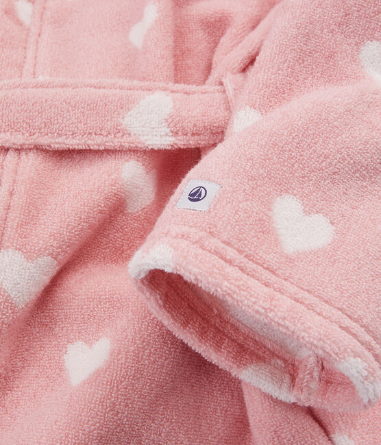 Accappatoio cuore bambina in spugna rosa CHARME/bianco MARSHMALLOW