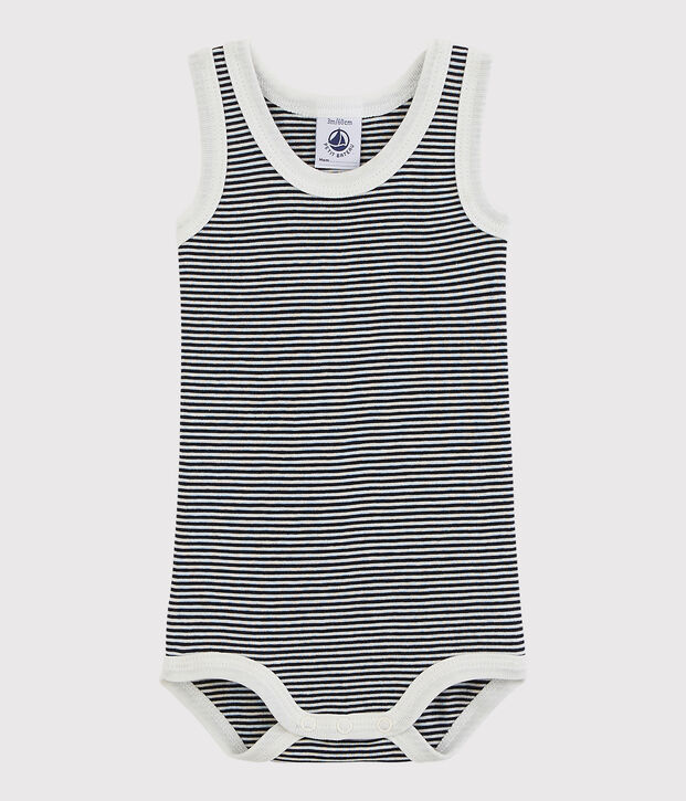 Body senza maniche beb&egrave; unisex blu/bianco