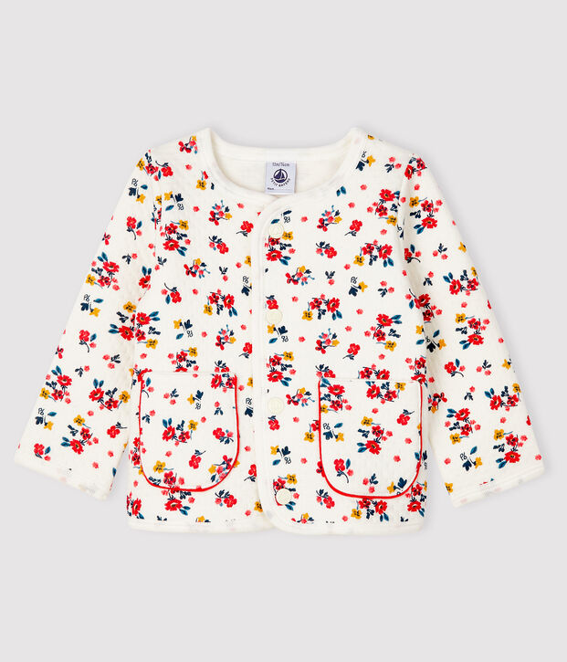 Cardigan beb&egrave; femmina in tubique bianco/multicolore