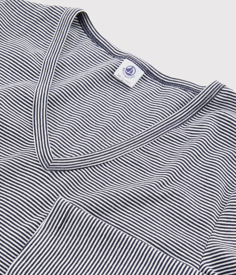 T-shirt scollo a V iconica in cotone a righe Donna blu/bianco