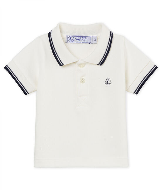 Polo mc neonato maschietto in piqué tinta unita bianco MARSHMALLOW