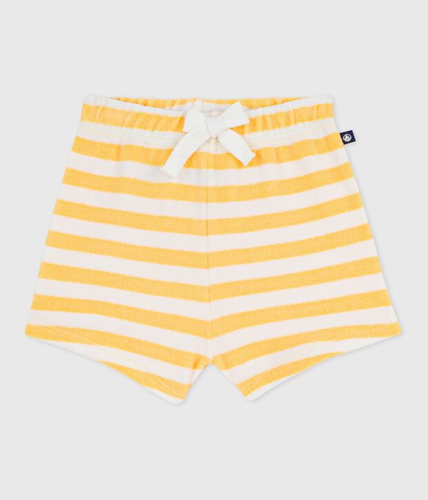 Shorts in spugna a righe neonato giallo/bianco