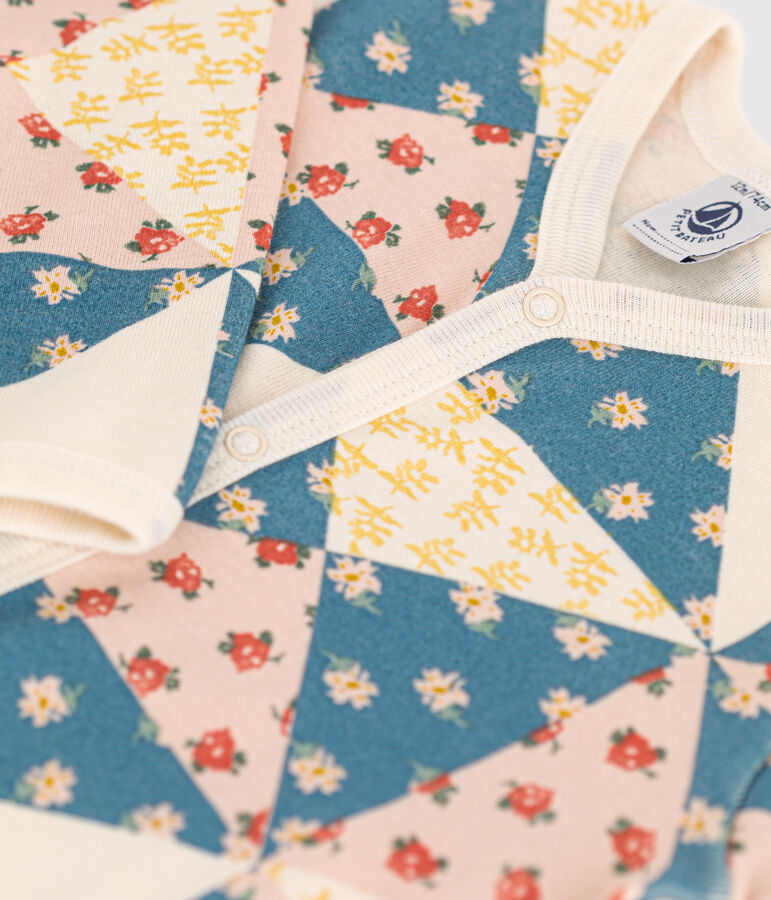 Pigiama beb&egrave; senza piedi patchwork in cotone bianco AVALANCHE/ MULTICO