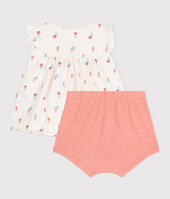 Completo nascita due pezzi in cotone con blusa a volant bianco MARSHMALLOW/bianco MULTICO