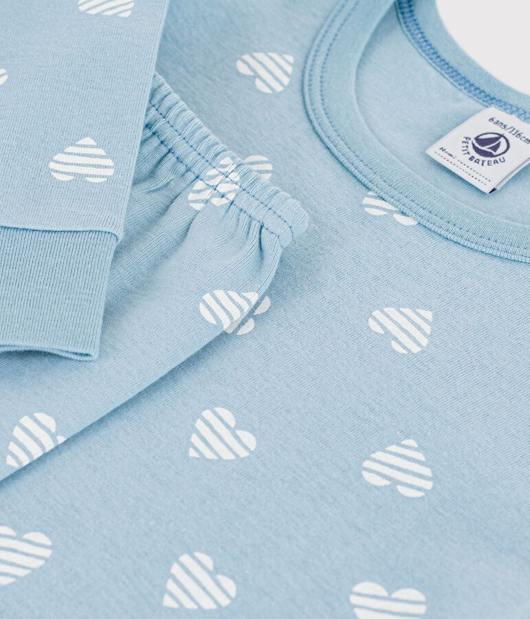 Pigiama in cotone con stampa a cuori bambina verde/bianco