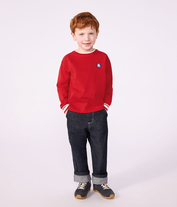 T-shirt a maniche lunghe in cotone tinta unita bambino rosso