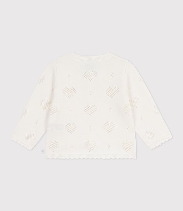 Cardigan in cotone con motivo a cuori neonata bianco