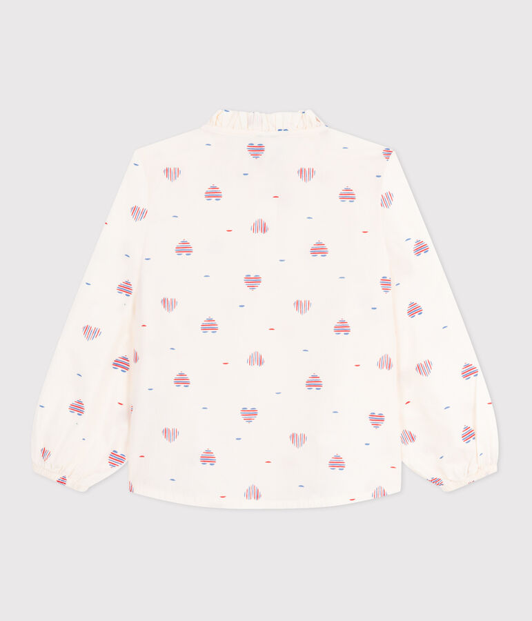 Blusa a maniche lunghe in cotone a cuori bambina ecru/multicolore