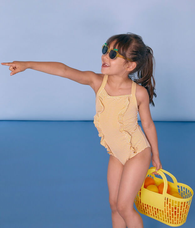 Costume intero bambina verde/bianco