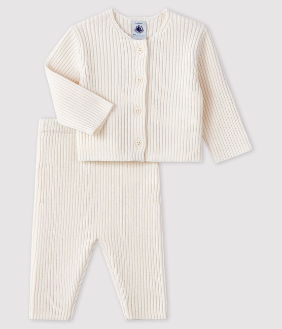 Completo bianco 2 pezzi neonato in maglia bianco MARSHMALLOW