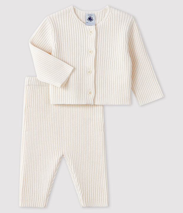 Completo bianco 2 pezzi neonato in maglia bianco
