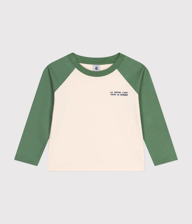 T-shirt a maniche lunghe in jersey sottile bambino ecru/verde