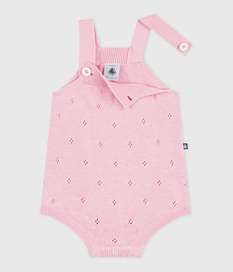 Tutina corta in maglia cotone traforato neonato rosa