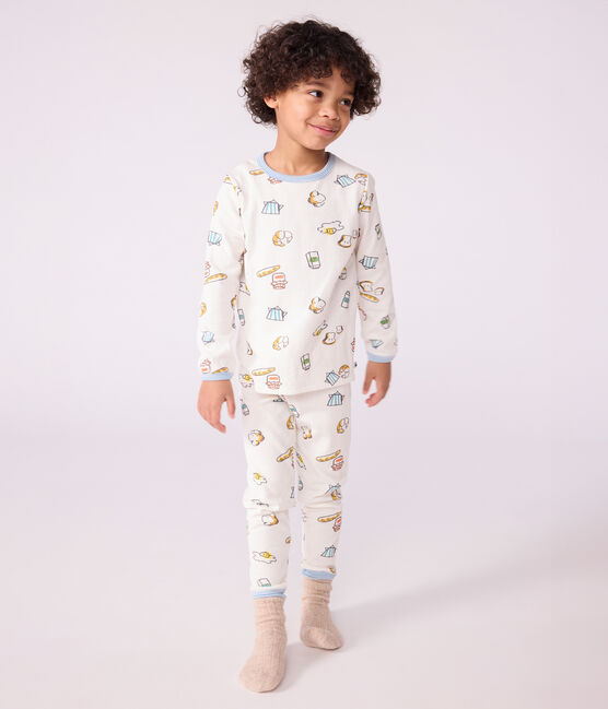 Pigiama bambino in tubique con stampa colazione bianco MARSHMALLOW/bianco MULTICO