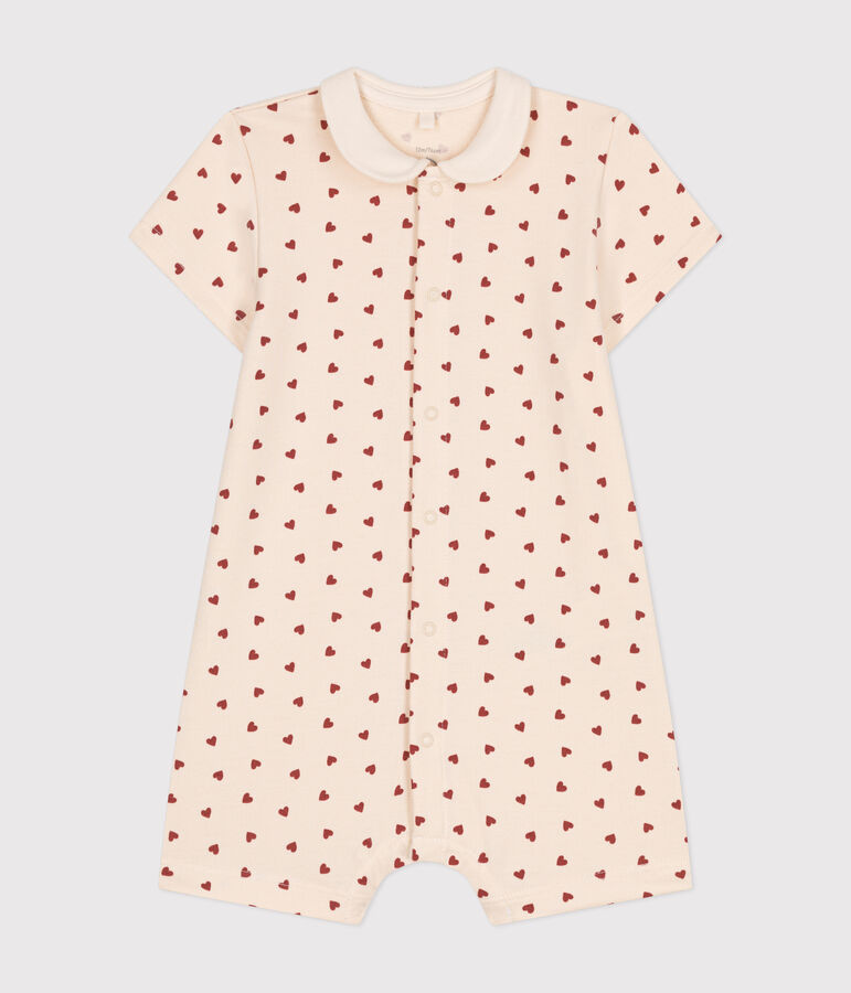 Tutina corta in tessuto felpato leggero beb&egrave; ecru/marrone