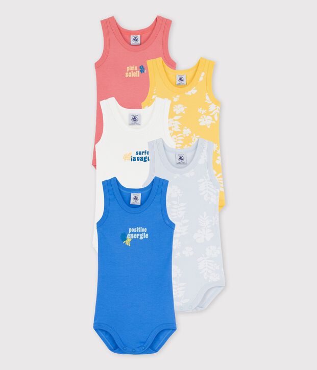 Confezione da 5 body hawaiani senza maniche in cotone multicolore