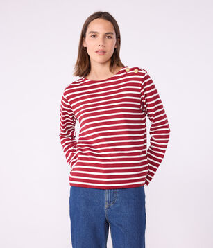 Petit Bateau Maglietta A Maniche Lunghe Donna – Girocollo, Colore Marshmallow/Smoking, Taglia XXS