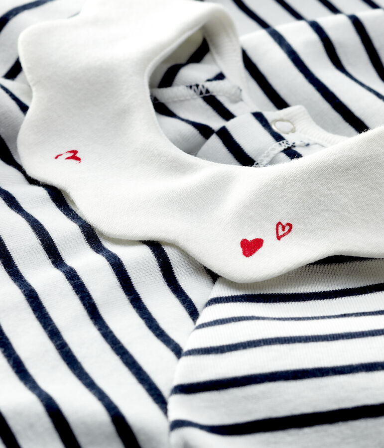 Abito a manica corta in costina a righe beb&egrave; femmina bianco MARSHMALLOW/blu SMOKING