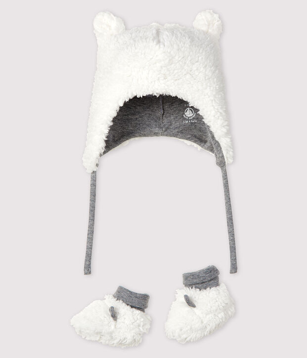 Confezione cappellino nascita e babbucce beb&egrave; in sherpa multicolore