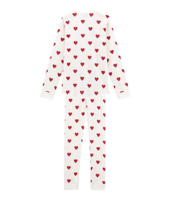 Pigiama ragazza a costine bianco MARSHMALLOW/rosso TERKUIT