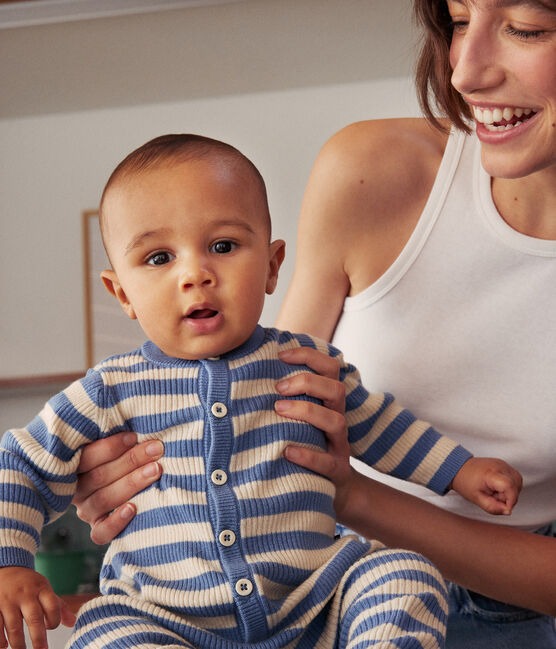 Tutina in maglia di lana e cotone a righe neonato blu BEACH/ AVALANCHE