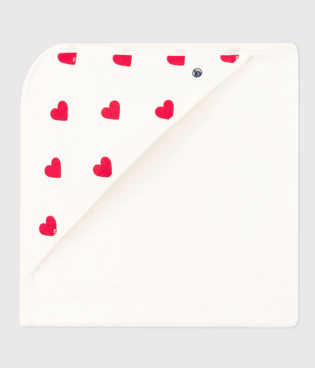 Asciugamano quadrato da bagno con cuori in cotone bianco/rosso