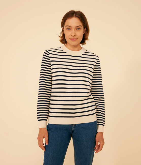 Maglione in cotone marinière Donna bianco AVALANCHE/blu SMOKING