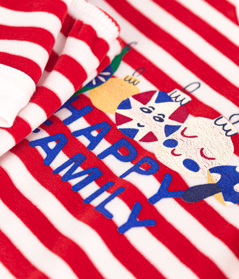 Pigiama a righe in velluto bambino rosso/bianco