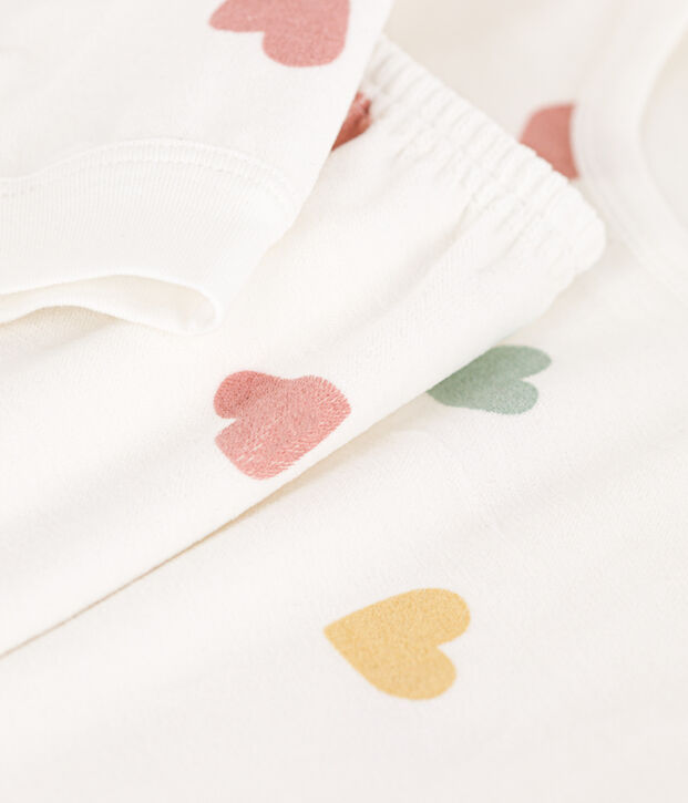 Pigiama con cuori bambina in ciniglia bianco/multicolore