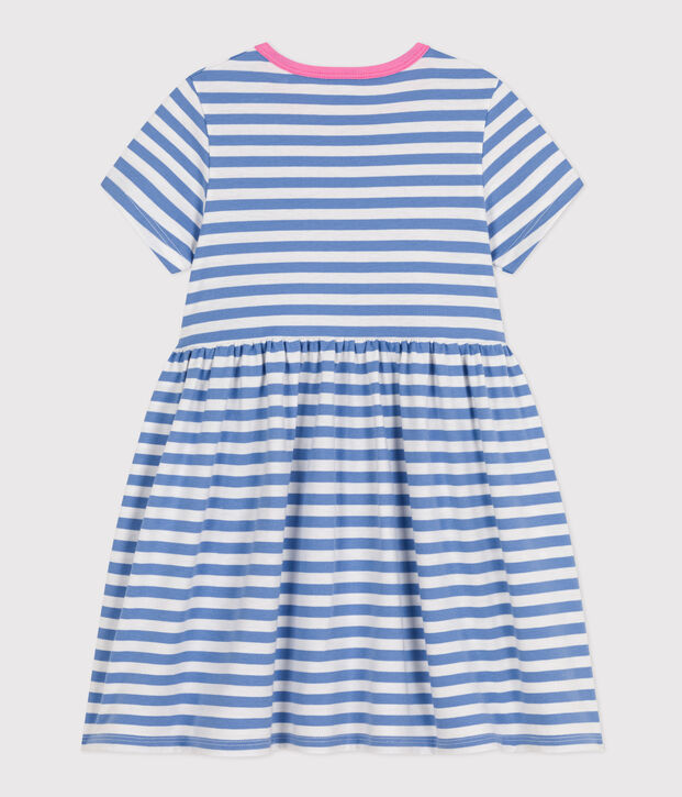 Abito a maniche corte in cotone a righe bambina blu/bianco