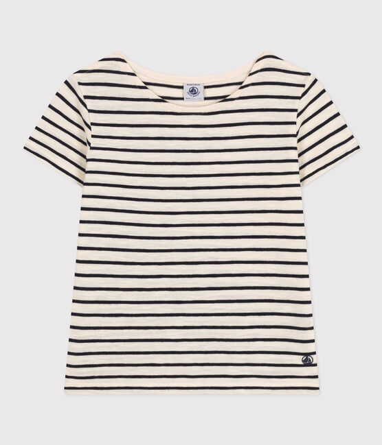 T-shirt a righe in jersey fiammato bambina bianco AVALANCHE/blu SMOKING