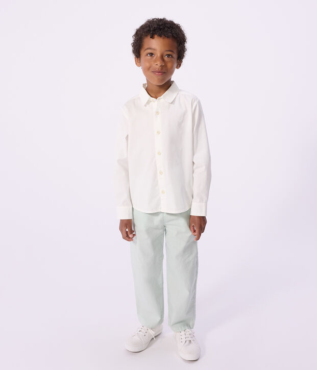 Camicia bambino a maniche lunghe in cotone tinta unita bianco