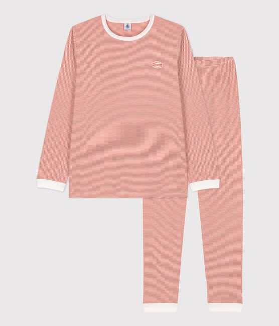 Pigiama millerighe unisex in cotone rosa BRANDY/bianco MARSHMALLOW