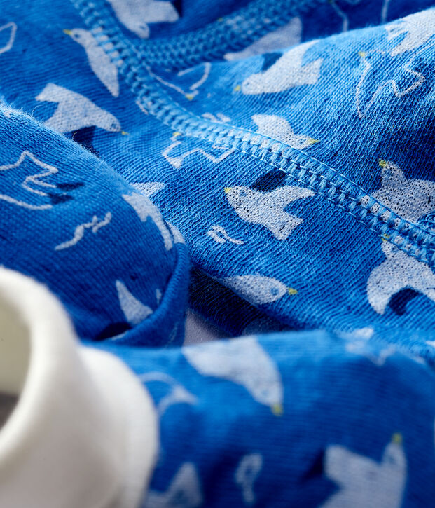 Confezione cappellino nascita e babbucce azzurre neonato in tubique di cotone biologico multicolore