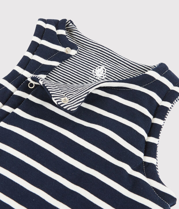 Gil&egrave; smanicato reversibile beb&eacute; a costine in ovatta blu/bianco