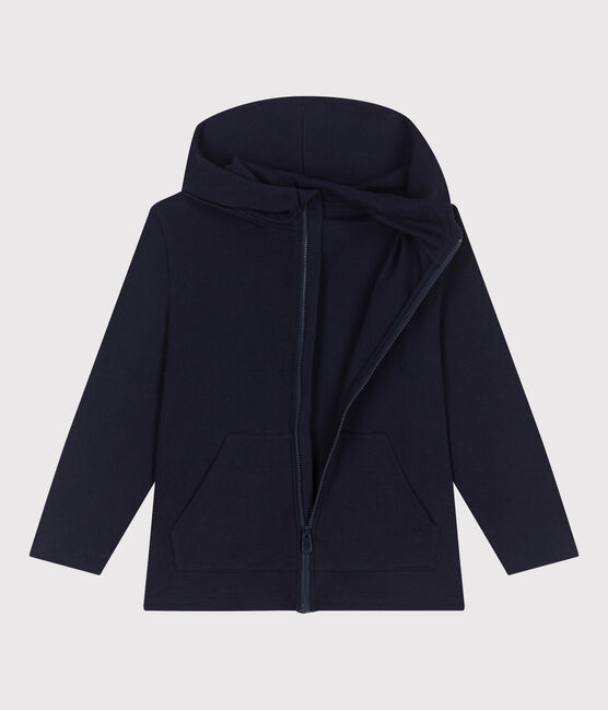 Felpa con cappuccio e cerniera in cotone tinta unita bambino blu SMOKING