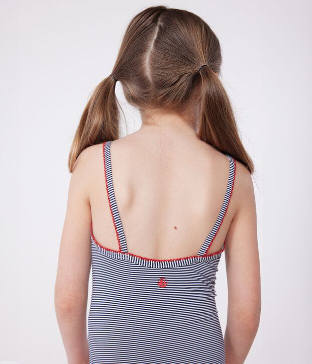 Costume da bagno intero a righe bambina blu/bianco