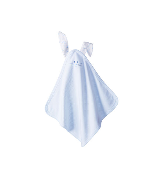 Doudou coniglietto bebè a costine bianco LAIT/blu FRAICHEUR
