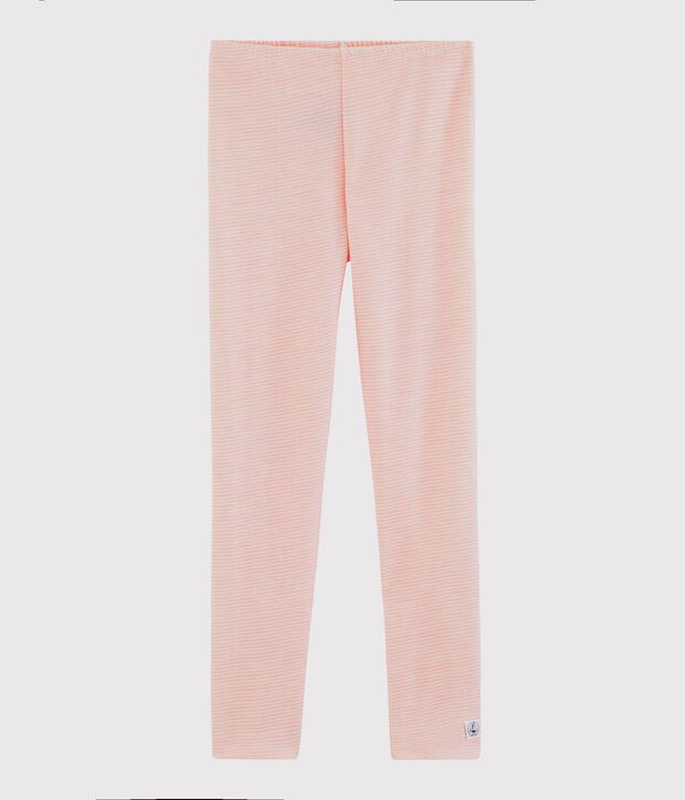 Leggings in lana e cotone millerighe da bambina rosa/bianco