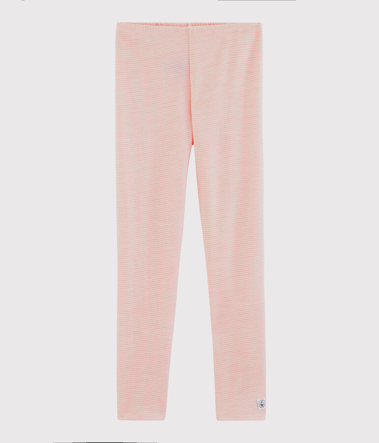 Leggings in lana e cotone millerighe da bambina rosa CHARME/bianco MARSHMALLOW