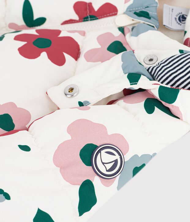Piumino in poliestere con stampa animalier neonato ecru/rosa