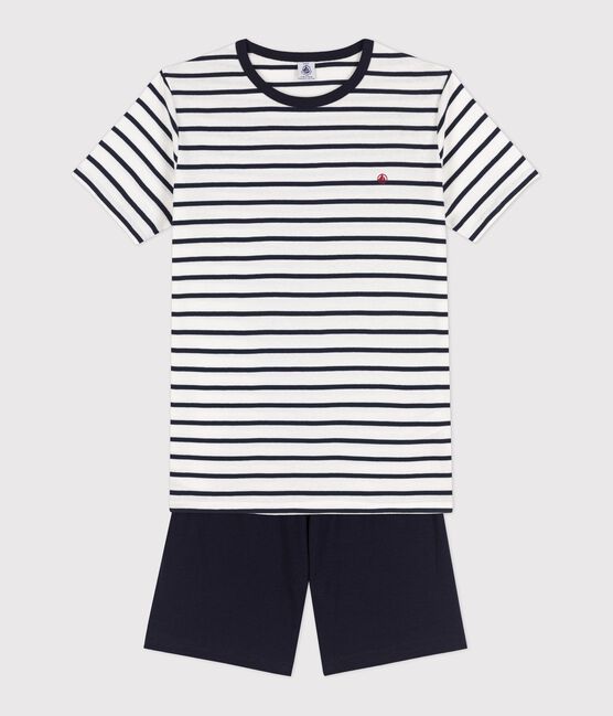 Pigiama corto a righe marinière unisex a costine bianco MARSHMALLOW/blu SMOKING