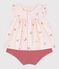 Completo nascita due pezzi in cotone con blusa a volant rosa FLEUR/bianco MULTICO