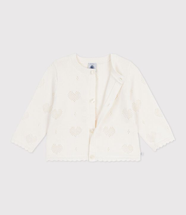 Cardigan in cotone con motivo a cuori neonata bianco