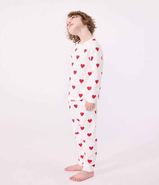 Pigiama bambino fantasia cuori a costine bianco MARSHMALLOW/rosso TERKUIT
