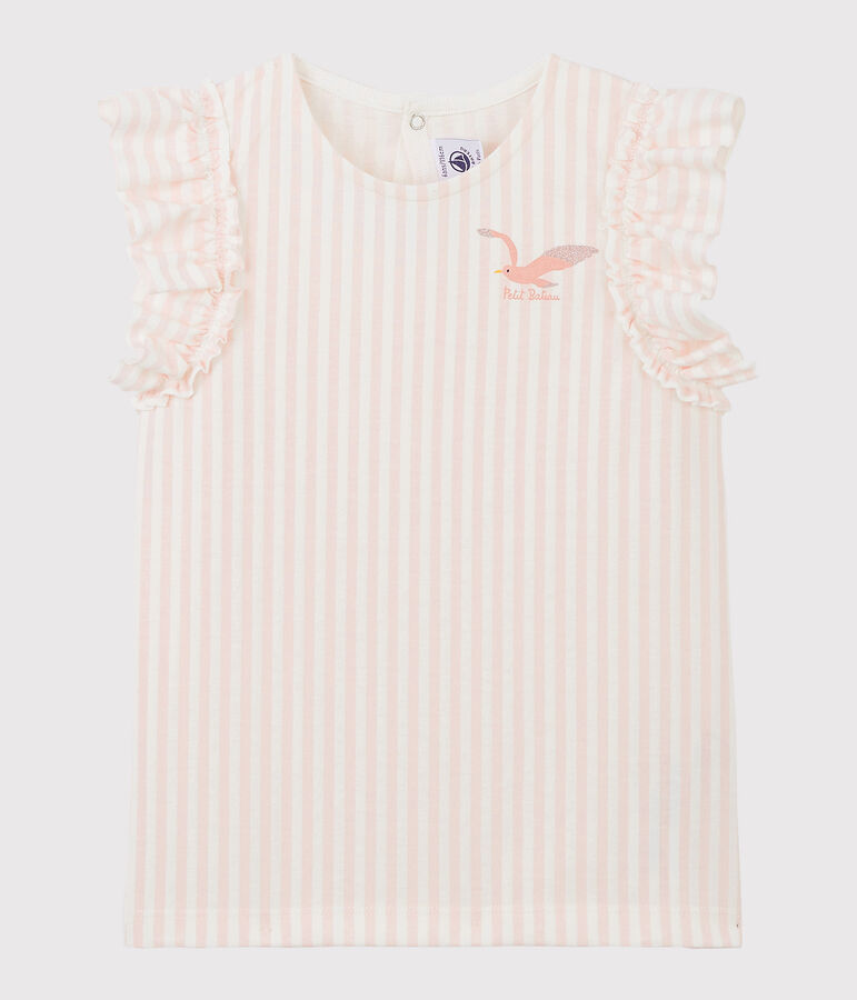 T-shirt a maniche corte in jersey bambina rosa/bianco