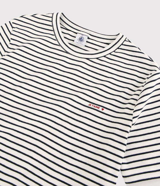T-shirt in cotone a righe "Je t'aime" Donna bianco MARSHMALLOW/blu SMOKING